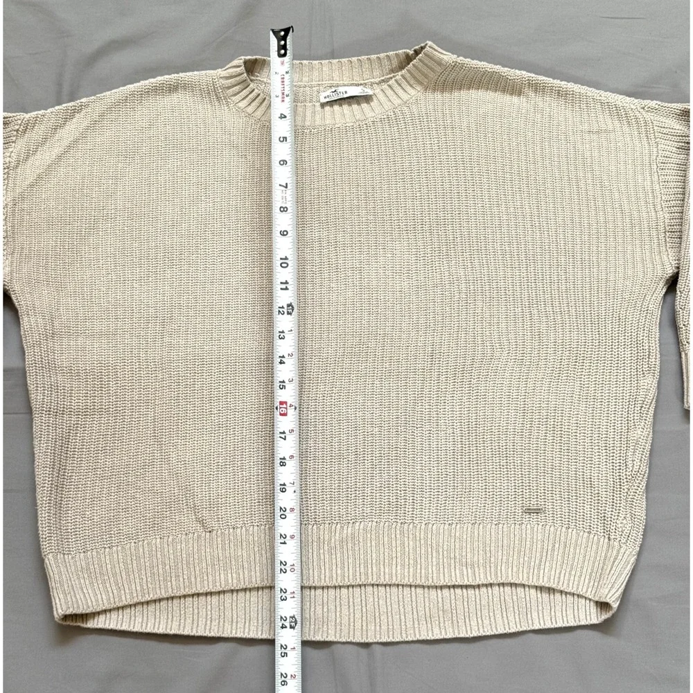 Hollister Womens Shaker Knit Crewneck Sweater Beige Oatmeal‎ Relaxed Fit Small